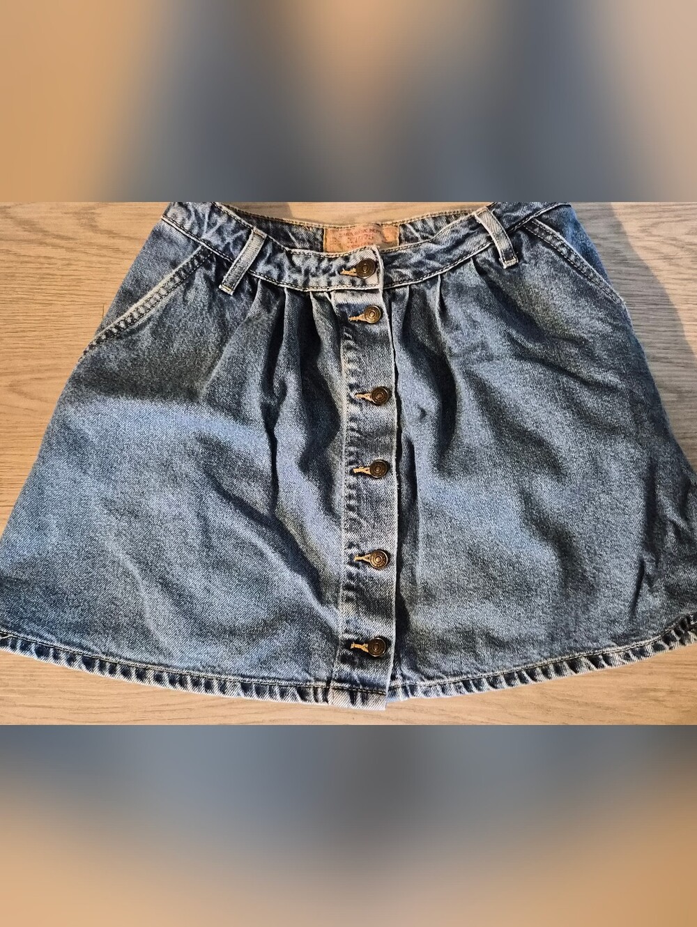 Zara Medium Blue High-Rise Button-Front Denim Skirt